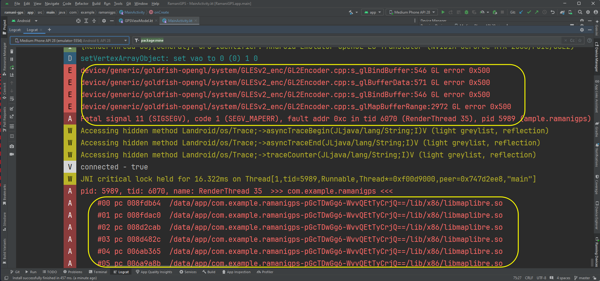The OpenGL Crash with Maplibre/Android emulator