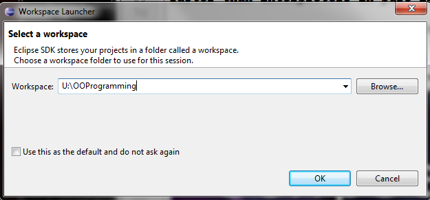 Selecting a workspace in Eclipse