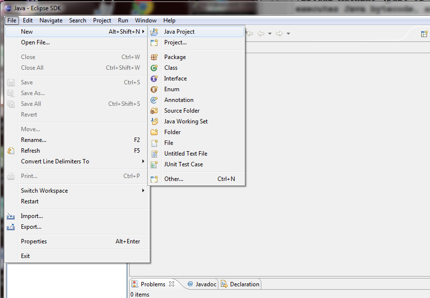 Creating a new project in Eclipse