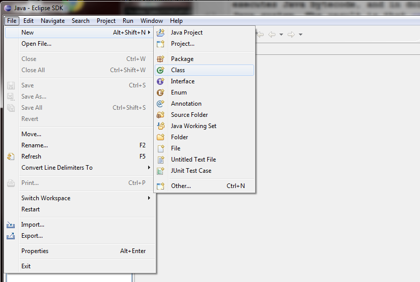 Creating a new class in Eclipse